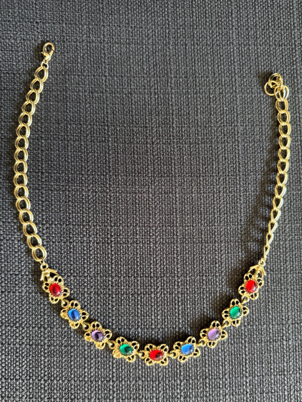 Gold Multicolor Floral Gemstone Link Necklace - Women Jewelry - Picture 1 of 3